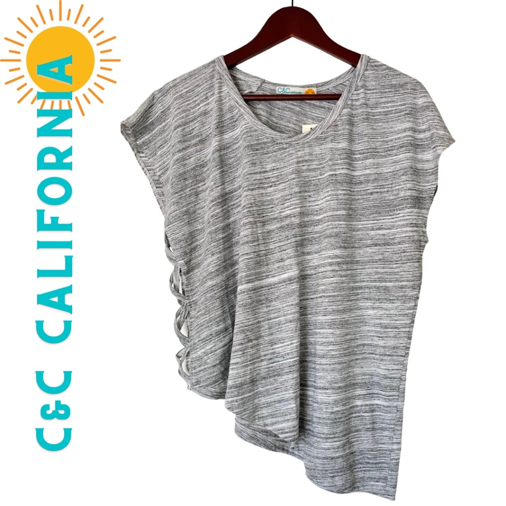 NWT - C & C California Heathered Gray Angled Hem Tee M/L